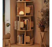 YQMHEZ Estantería Giratoria, Estantería de Esquina Giratoria de 360 grados, Estantería de Esquina de Pared, Estante de Escalera, Estante de Exhibición de Pie Para Espacios Pequeños(Natural,3 Tier:95