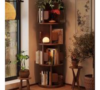 YQMHEZ Estantería Giratoria, Estantería de Esquina Giratoria de 360 grados, Estantería de Esquina de Pared, Estante de Escalera, Estante de Exhibición de Pie Para Espacios Pequeños(Brown,4 Tier:125c