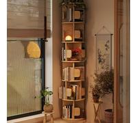 YQMHEZ Estantería Giratoria, Estantería de Esquina Giratoria de 360 grados, Estantería de Esquina de Pared, Estante de Escalera, Estante de Exhibición de Pie Para Espacios Pequeños(Natural,6 Tier:18