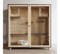 YQMHEZ Jaula for Gatos, Recinto de Madera for Gatos, Parque con Puerta Metálica Y Ruedas, Transpirable por 3 Lados, Ideal for 1 O 2 Gatos, Ideal for Uso en Interiores(Natural,47.2x47.2/120x120cm)