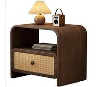 YQMHEZ Mesita de Noche de Ratán con un Solo Cajón Mesita Auxiliares de Madera Maciza Almacena Miento Semiabierto Mesita de Noche con Envoltura de Cuero for Sala de Estar Dormitorio(Brown)