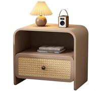 YQMHEZ Mesita de Noche de Ratán con un Solo Cajón Mesita Auxiliares de Madera Maciza Almacena Miento Semiabierto Mesita de Noche con Envoltura de Cuero for Sala de Estar Dormitorio(Khaki)