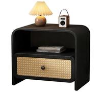 YQMHEZ Mesita de Noche de Ratán con un Solo Cajón Mesita Auxiliares de Madera Maciza Almacena Miento Semiabierto Mesita de Noche con Envoltura de Cuero for Sala de Estar Dormitorio(Nero)