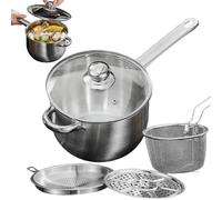 Yqooup Freidora de grasa profunda de acero inoxidable con cesta, estante para vapor, colador y tapa, colador de de acero inoxidable para patatas fritas, pescado, camarones, alas de pollo, mini