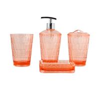 Yqqhrbm 4 Piezas Dispensador de Jabón Juego de Accesorios Baño Porta Cepillos Portavasos Estuche para Baño Portátil en PP Adecuado para Hotel Apartamento, Naranja, Individual