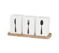 Yqqhrbm Caja de Almacenamiento de Madera de 4 Piezas, Organizador de Cubiertos Y Utensilios de Cocina con Compartimento para Cuchillo, Ahor, Blanco, tal como se describe