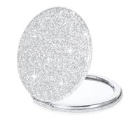 YQQYG Espejo de bolsillo, espejos compactos con purpurina, espejo de maquillaje de viaje, espejo de mano plegable para mujeres, espejo cosmético redondo plateado, espejo de piel sintética para mujeres