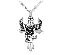 YQSLIN Cruz cremación joyería urna collar para cenizas en memoria amorosa papá abuela mamá ángel alas recuerdo colgante colgante, Metal, Base,