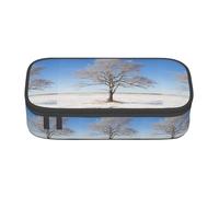 YQTGBCED Blue Sky Winter Tree - Estuche para bolígrafos de gran capacidad con organizador, material de tela Oxford, múltiples compartimentos, Black, Talla única, Neceser de maquillaje