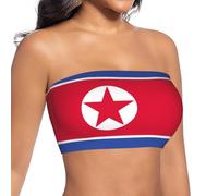 YQTGBCED Camisetas de tubo con estampado de bandera del Norte de Corea para mujer, Negro, M