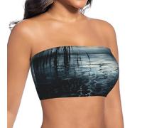 YQTGBCED Camisetas de tubo con estampado de lago Dim para mujer, Negro, M