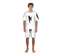 YQTGBCED Conjunto de pijama para hombre con estampado de karate, cuello redondo clásico y pantalones cortos de cintura elástica, para noches de verano, Negro, L
