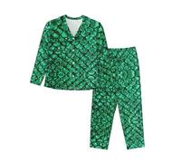 YQTGBCED Conjunto de pijama para mujer con estampado de escamas de peces verdes, pijamas familiares, para Navidad, Acción de Gracias y uso diario, Negro, XL