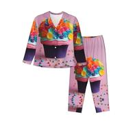 YQTGBCED Conjunto de pijama para mujer con estampado de pastel de flores y arco iris, pijamas familiares, para Navidad, Acción de Gracias y uso diario, Negro, M