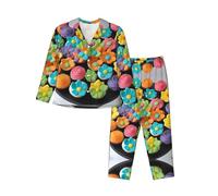 YQTGBCED Conjunto de pijama para mujer con estampado de pastel de flores y arco iris, pijamas familiares, para Navidad, Acción de Gracias y uso diario, Negro, M