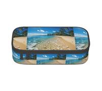 YQTGBCED Estuche de gran capacidad con estampado de isla tropical con organizador, material de tela Oxford, múltiples compartimentos, Black, Talla única, Neceser de maquillaje