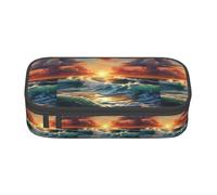 YQTGBCED Estuche para bolígrafos de gran capacidad con diseño de paisaje de atardecer con organizador, material de tela Oxford, múltiples compartimentos, Black, Talla única, Neceser de maquillaje