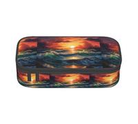 YQTGBCED Estuche para bolígrafos de gran capacidad con diseño de paisaje de atardecer con organizador, material de tela Oxford, múltiples compartimentos, Black, Talla única, Neceser de maquillaje