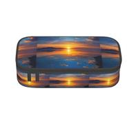 YQTGBCED Estuche para bolígrafos de gran capacidad con estampado de atardecer azul con organizador, material de tela Oxford, múltiples compartimentos, Black, Talla única, Neceser de maquillaje