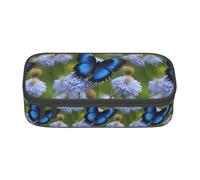YQTGBCED Estuche para bolígrafos de gran capacidad con estampado de mariposas azules con organizador, material de tela Oxford, múltiples compartimentos, Black, Talla única, Neceser de maquillaje