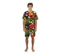 YQTGBCED Introducción de varios conjuntos de pijamas para hombre con estampado de verduras, cuello redondo clásico y pantalones cortos de cintura elástica, para noches de verano, Negro, 3XL