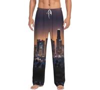 YQTGBCED Pantalones de pijama de franela para hombre con estampado de horizonte de Los Ángeles, pijamas de Navidad, pantalones de descanso suaves y cómodos, Negro, XXXXL