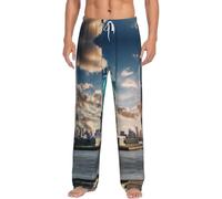 YQTGBCED Pantalones de pijama de franela para hombre con estampado de la Estatua de la Libertad en Nueva York, pijamas de Navidad, pantalones de descanso suaves y cómodos, Negro, XXXXXL