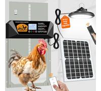 YQuiet Puerta automática de gallinero con panel solar y luz, funciona con energía solar, temporizador y control remoto, puerta de 16 x 12 pulgadas, alarma antipellizcos, aluminio impermeable, garantía