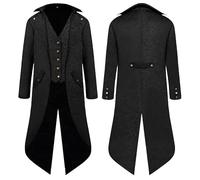 YQVGFBY Abrigo steampunk para hombre, disfraz de mago medieval, abrigo pirata, disfraz de pirata, disfraz de Halloween para fiesta de vampiros renacentistas, disfraces de cosplay para adultos (negro