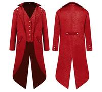 YQVGFBY Abrigo Steampunk para Hombre, Disfraz de Mago Medieval, Pirata, Halloween, Renacimiento, Vampiro, Fiesta, Cosplay, Rojo, XL