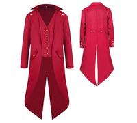 YQVGFBY Frac gótico steampunk para hombre, chaqueta medieval victoriana vintage, uniforme largo, esmoquin renacentista, pirata, vampiro, fiesta, cosplay, disfraces para hombres adultos, rosso, M