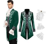 YQVGFBY Ropa medieval para hombre, chaqueta medieval steampunk, abrigo gótico, abrigo victoriano, disfraces para hombre, disfraces de Halloween de pirata vampiro (verde, XXL)