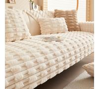 YQWUIJS Fundas de sofá mullidas y peludas para sofás seccionales de 1, 2, 3 y 4 plazas, Antideslizantes, cálidas y Lavables (Blanco, 1 unidad/110 x 160 cm)