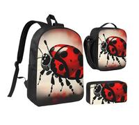YQxwJL Art Ladybug Tracks - Mochila de 3 piezas con lonchera y estuche para lápices, para viajes, trabajo, camping, unisex
