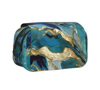 YQxwJL Azurite - Estuche organizador de lápices con estampado de mármol aceitado dorado y verde azulado, gran capacidad, con cremallera, para oficina y hogar, Negro, One Size, Morden