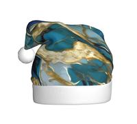 YQxwJL Azurite - Sombrero de Papá Noel con estampado de mármol aceitado dorado y verde azulado, sombreros de Navidad para adultos, sombreros de vacaciones de Navidad para mujeres y hombres, gorros