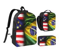 YQxwJL Banderas americanas y brasileñas, 3 piezas, mochila con fiambrera, estuche para lápices, para viajes, trabajo, camping, unisex