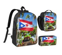 YQxwJL Banderas de Puerto Rico con estampado de ranas y palmeras de 3 piezas con lonchera y estuche para lápices, para viajes, trabajo, camping, unisex