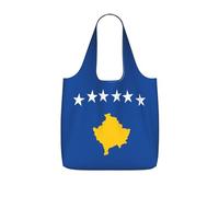 YQxwJL Bolsa de compras plegable con estampado de bandera de Kosovo, reutilizable, resistente al desgarro, para el trabajo, viajes, capacidad de 25 l, Negro, One Size, Mochilas Tote
