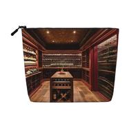 YQxwJL Bolsa de cosméticos con estampado de bodega de vino tinto, organizador de maquillaje con cremallera, bonitas bolsas de maquillaje, bolsa de aseo de viaje, Negro -, Talla única