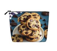 YQxwJL Bolsa de cosméticos con estampado de galletas y chispas de chocolate, organizador de maquillaje con cremallera, bonitas bolsas de maquillaje, bolsa de aseo de viaje, Negro -, Talla única