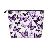 YQxwJL Bolsa de cosméticos con estampado de mariposas blancas y moradas, organizador con cremallera, bonitas bolsas de maquillaje, bolsa de aseo de viaje, Negro -, Talla única