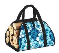 YQxwJL Bolsa de madera Oxford 600D con estampado de flores azules para leña, resistente al agua, con asa reforzada
