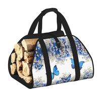 YQxwJL Bolsa de madera Oxford 600D con estampado de mariposas azules y flores blancas, resistente al agua, con asa reforzada