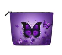 YQxwJL Bonita bolsa de cosméticos con estampado de mariposas moradas, organizador de maquillaje con cremallera, bonitas bolsas de maquillaje, bolsa de aseo de viaje, Negro -, Talla única