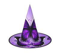 YQxwJL Bonito sombrero de bruja con estampado de mariposas moradas para Halloween, decoración para la cabeza, sombrero de bruja, accesorios de fiesta de cosplay para mujeres, 2 piezas