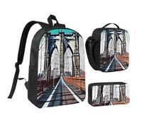 YQxwJL Brooklyn Bridge - Mochila de 3 piezas con lonchera y estuche para lápices, para viajes, trabajo, camping, unisex
