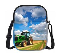 YQxwJL Cangurera cruzada para adultos, diseño de tractor bajo cielo azul y nubes blancas, bolsa compacta con cremallera para viajes y citas