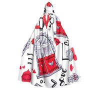 YQxwJL Capa con capucha con estampado de labios y amor de corazón rojo para adultos, capa larga unisex para disfraz de bruja, cosplay, fiesta de máscaras