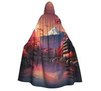 YQxwJL Capa con capucha de Halloween con estampado de paisaje del Monte Fuji de Japón, para hombres y mujeres, mago, vampiro, caballero, disfraz de capa